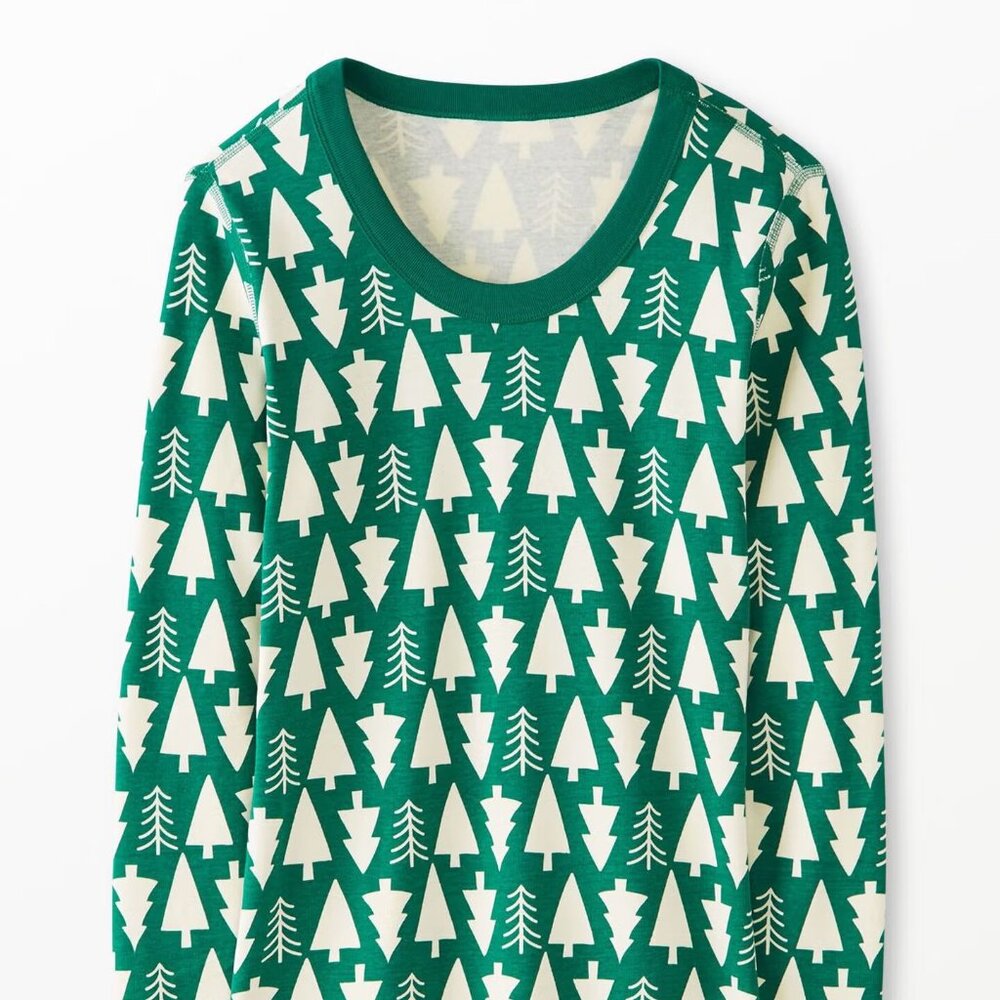 NWT Hanna Andersson Holiday Long John Pajama Top Trees Winter Green L